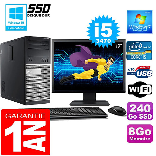 PC Tour DELL 7010 Core I5-3470 Ram 8Go Disque 240 Go SSD Wifi W7 Ecran 19" · Occasion