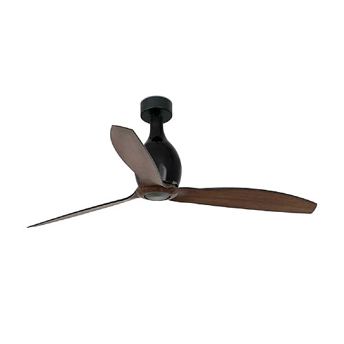 Faro Barcelona Noir mat, ventilateur de plafond en bois avec moteur à courant continu intelligent - Télécommande incluse