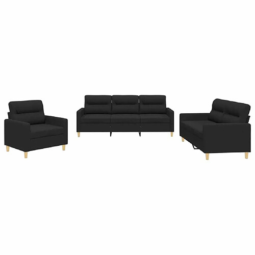 Maison Chic Ensemble de canapés 3 pcs avec coussins, Canapé droit Sofa pour Salon Noir Tissu -GKD127170