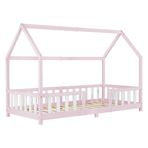 Lit d'Enfant Design Forme Maison Sisimiut Pin 200 x 90 cm Rose Blanc Mat Laqué [en.casa]