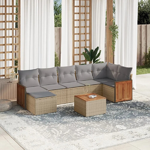 vidaXL Salon de jardin avec coussins 8 pcs beige résine tressée