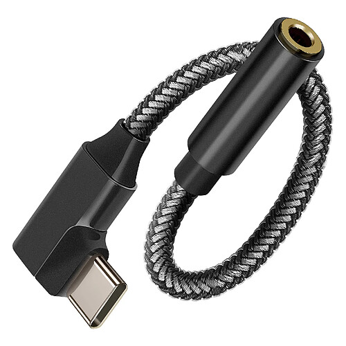 Avizar Adaptateur Audio USB-C vers Jack 3.5mm femelle Design Coudé Longueur 12cm Noir