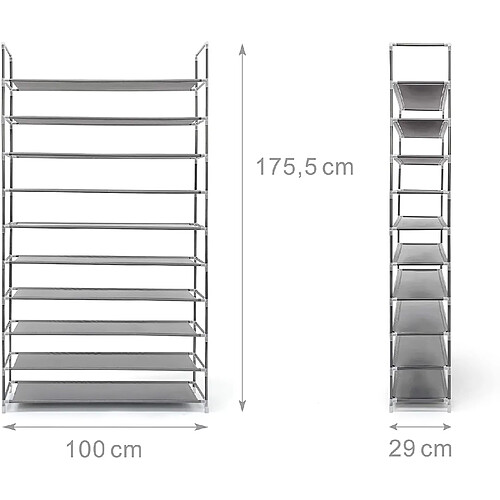 Helloshop26 Étagère à chaussures pour 50 paires meuble range-souliers 10 étages compartiments rangement couloir cave 175,5 cm gris 13_0001029