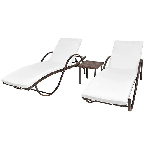 Maison Chic Lot de 2 Chaises longues avec table | Bain de soleil Relax | Transat Résine tressée Marron -GKD19889