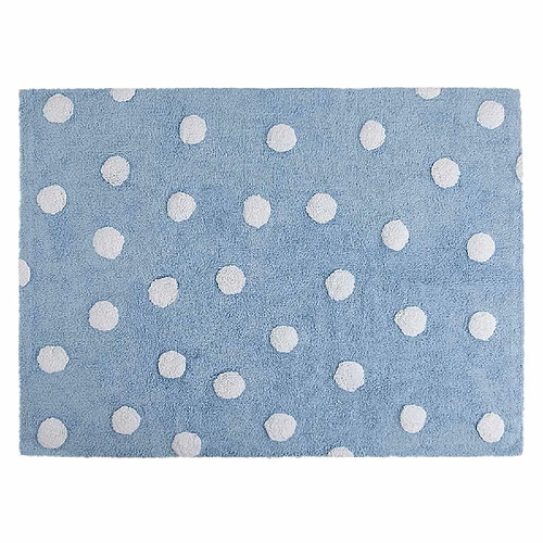 Lorena Canals Tapis coton motif pois - bleu - 120 x 160