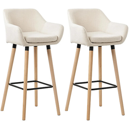 Decoshop26 Lot de 2 tabourets de bar lounge design scandinave assise en tissu beige pieds en bois repose-pieds en métal 10_0004172