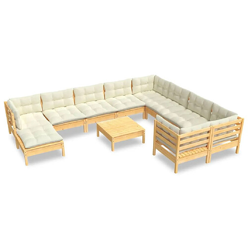 Maison Chic Salon de jardin 11pcs + coussins - Mobilier/Meubles de jardin - Table et chaises d'extérieur crème Bois de pin -MN83431