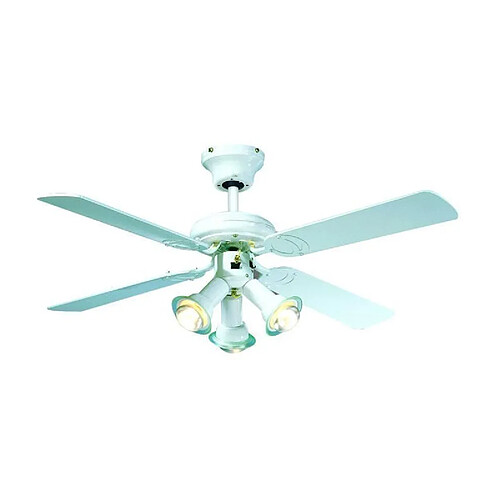 FARELEK - MALDIVES O 107 cm - Ventilateur de plafond reversible, 4 pales laquees blanc + eclairage 3 spots 60 watts E14 - 112615