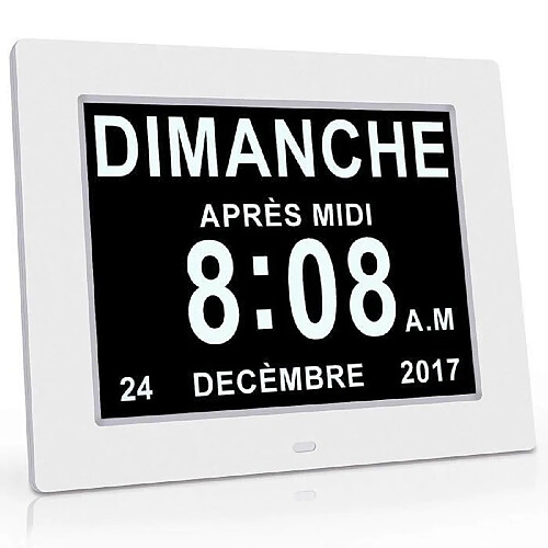 Horloge Calendrier avec Date Jour Heure Alarme Auto Dimming pour Les Personnes Âgées - Alzheimer et Les Enfants-Blanc Em13896