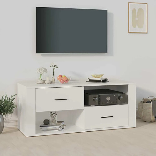 Maison Chic Meuble TV scandinave - Banc TV pour salon Blanc 100x35x40 cm Bois d'ingénierie -MN43502