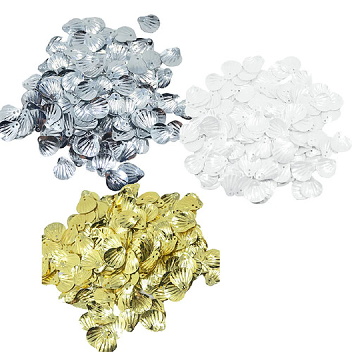 3x180pcs 15x15mm Paillettes Forme Coquillage Brillant Shell Sequins DIY Bijoux Artisanat Décoration Argent-Blanc-Jaune