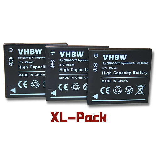 vhbw set de 3 batteries 550mAh pour appareil photo Panasonic Lumix DMC-FX78, DMC-FX78A, DMC-FX78K, DMC-FX78N