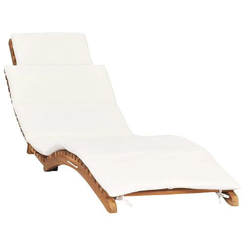 Maison Chic Chaise longue, Transat pliable avec coussin blanc crème Bois de teck