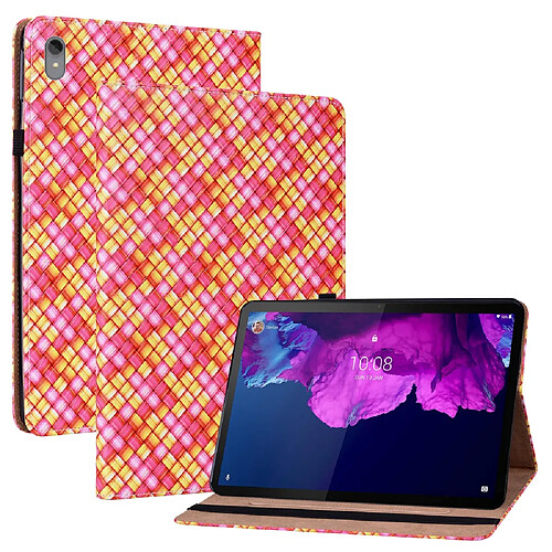 Etui en PU texture tissée multicolore avec support rose pour votre Lenovo Tab P11 TB-J606F/Xiaoxin Pad Plus 2011