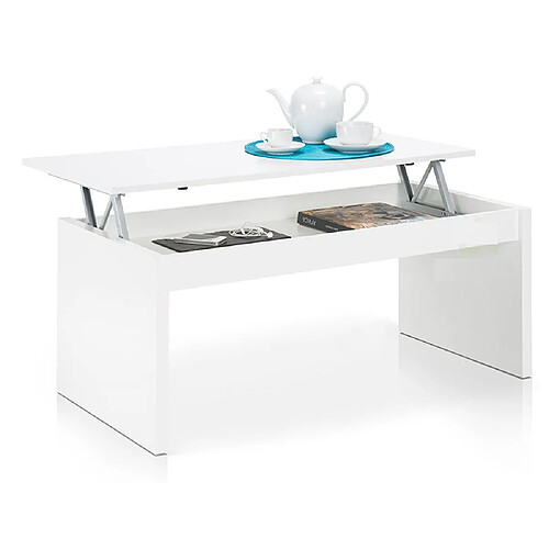 Table Basse Blanc brillant Avec Plateau Relevable -PEGANE-