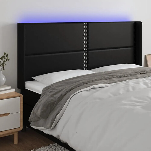 Maison Chic Tête de lit scandinave à LED,meuble de chambre Noir 163x16x118/128 cm Similicuir -MN35527