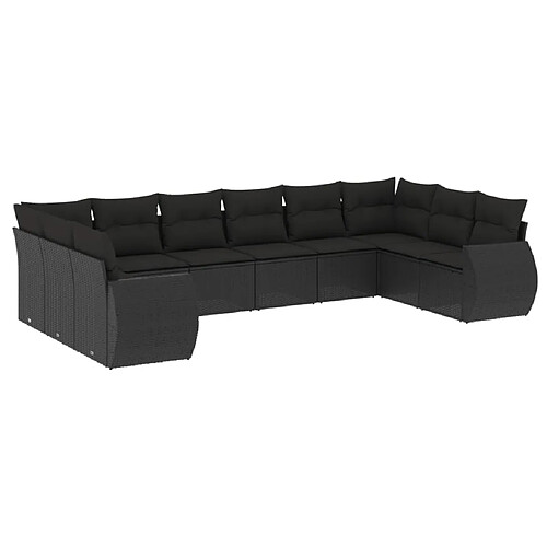 Maison Chic Salon de jardin 10 pcs avec coussins | Ensemble de Table et chaises | Mobilier d'Extérieur noir résine tressée -GKD96845