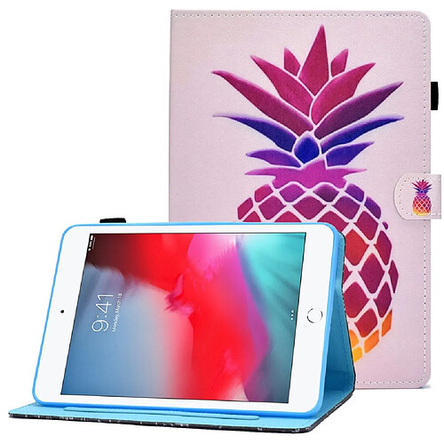 Etui en PU motif de couture avec support et porte-carte pour votre iPad mini (2019) 7.9 pouces/mini 4/3/2/1 - Ananas rose