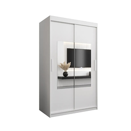 Abiks Meble Armoire Torino à portes coulissantes 200/120/62 2 portes (blanc/blanc)