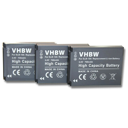 vhbw 3x batterie compatible avec Samsung L200, L210, L310w, M100, M310W, NV9, PL50, PL51, PL55, PL60 appareil photo DSLR (700mAh, 3,6V, Li-Ion)