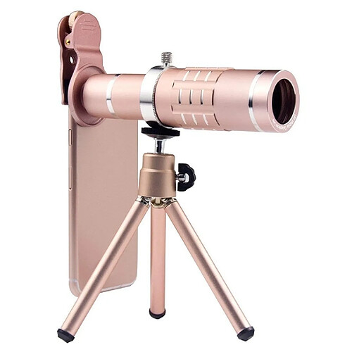 Wewoo Objectif téléobjectif universel avec zoom 18X avec trépied et pince pour téléphone portable, pour iPhone, Galaxy, Huawei, Xiaomi, LG, HTC et autres téléphones intelligents (Or rose)