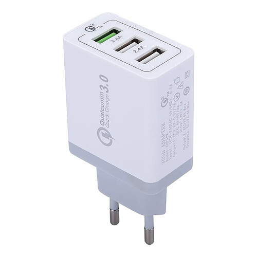 Wewoo Pour iPhone, iPad, Samsung, HTC, Sony, Nokia, LG et autres smartphones 3 ports USB 3A + 2.4A + 2.4A chargeur rapide de voyage QC 3.0, prise de l'UE,