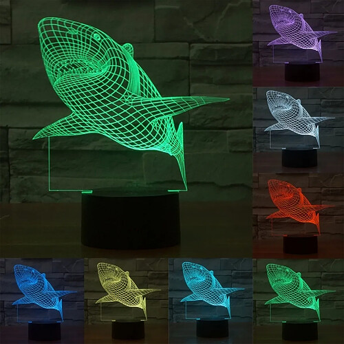 Wewoo Lampe 3D Shark Style 7 Couleur Décoloration Creative Visual Stéréo 3D Tactile Commutateur LED Lumière Bureau de Nuit