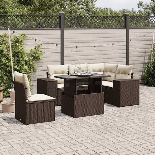 vidaXL Salon de jardin avec coussins 6 pcs marron résine tressée