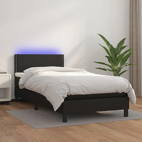 Sommier à lattes,Cadre à lattes de lit pour Adulte et matelas LED Noir 90x200cm Similicuir -MN81565