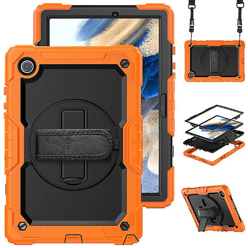 Coque en silicone antichoc avec béquille pivotante et bandoulière noir/orange pour votre Samsung Galaxy Tab A8 10.5 (2021) Wi-Fi SM-X200/LTE SM-X205