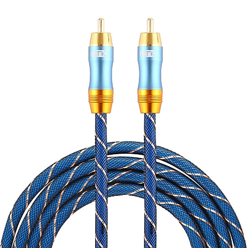 Wewoo Câble coaxial audio tressé en nylon à grille plaquée or pour prise EMK 8 mm RCA mâle à 6 mm RCA mixeur amplificateur à haut-parleurlongueur 2 m bleu