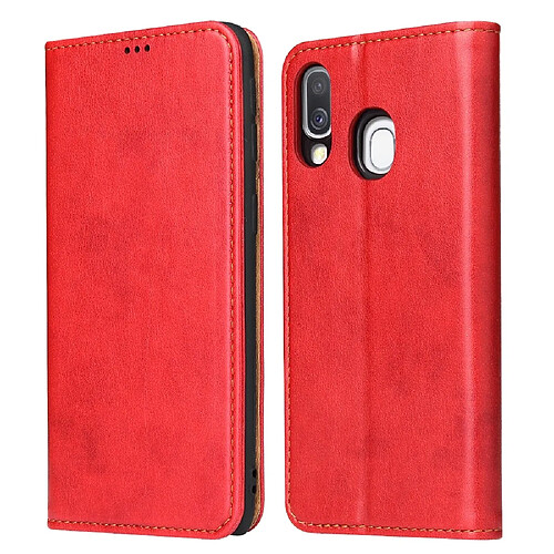 Wewoo Housse Coque Étui en cuir à rabat horizontal PU avec texture + derme porte-cartes et pour Galaxy A40 rouge