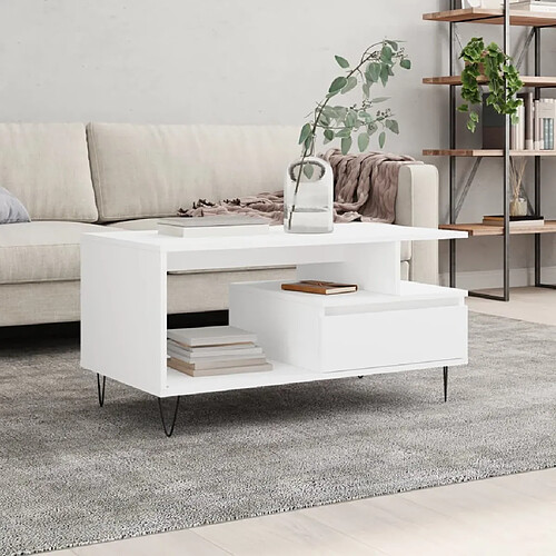 Maison Chic Table basse,Table Console Table d'appoint, Table pour salon Blanc 90x49x45 cm Bois d'ingénierie -MN38767