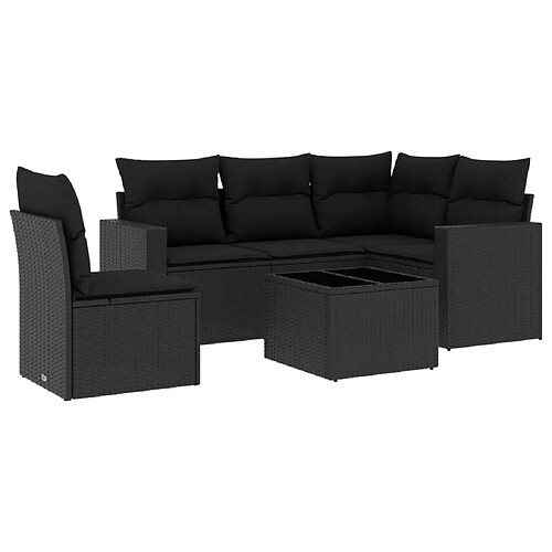 Maison Chic Salon de jardin 6 pcs avec coussins | Ensemble de Table et chaises | Mobilier d'Extérieur noir résine tressée -GKD28201