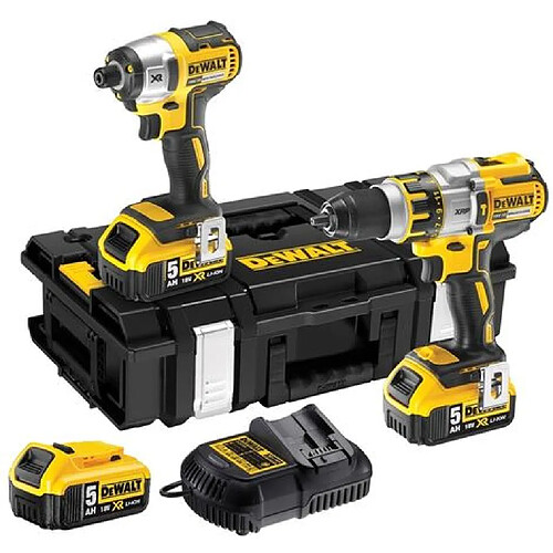 DeWalt - Pack perceuse visseuse à percussion + visseuse à chocs 18V XR Li-Ion 3x5.0Ah avec coffret