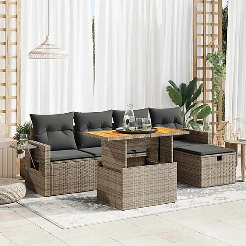 vidaXL Salon de jardin avec coussins 6 pcs gris résine tressée acacia