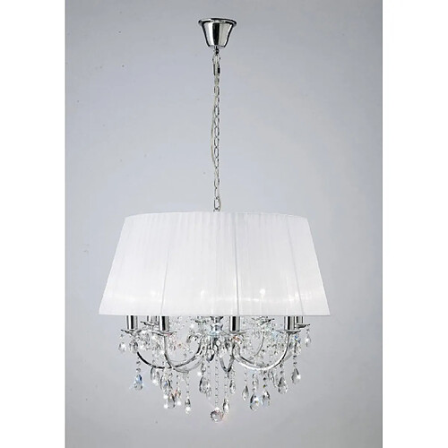 Luminaire Center Suspension Olivia avec Abat jour blanc 8 Ampoules chrome poli/cristal