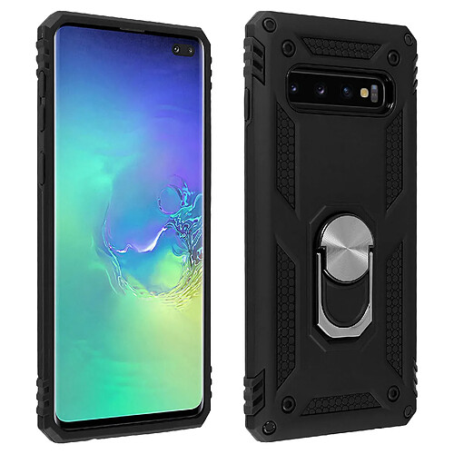 Avizar Coque Galaxy S10 Plus Bi matière Rigide et Souple Bague Support Vidéo noir