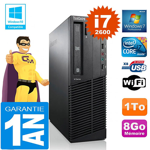 PC Lenovo M92p SFF Core I7-2600 Ram 8Go Disque 1 To Graveur DVD Wifi W7 · Occasion