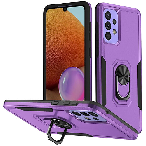 Coque en TPU anti-empreintes digitales avec béquille à anneau rotatif violet/noir pour votre Samsung Galaxy A53 5G