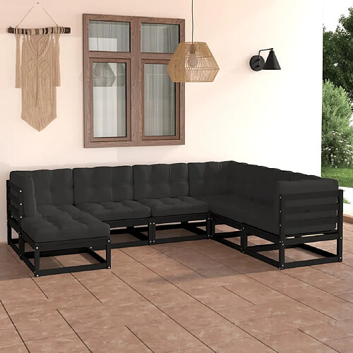 vidaXL Salon de jardin 7 pcs avec coussins Bois de pin massif