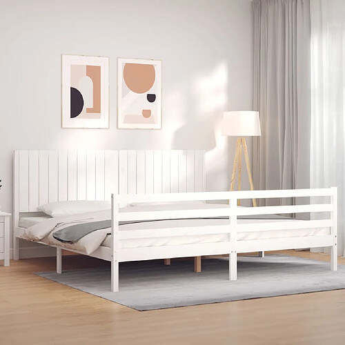 Maison Chic Lit adulte - Cadre Structure de lit avec tête de lit Contemporain blanc 200x200 cm bois massif -MN22946