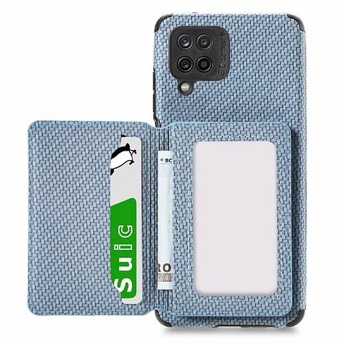 Coque en TPU + PU et texture tissée, feuille magnétique intégrée anti-chute avec béquille bleu pour votre Samsung Galaxy A12