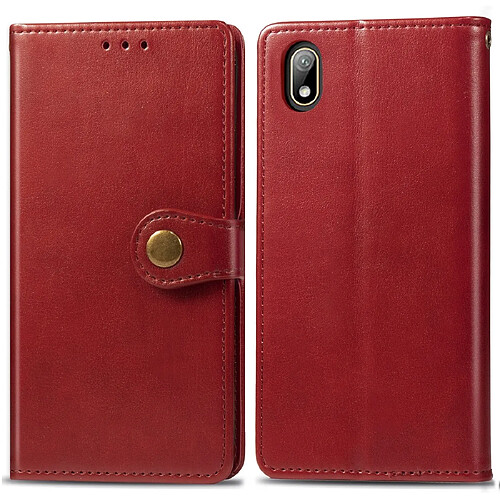 Wewoo Housse Coque Étui en cuir de protection pour téléphone portable avec boucle de couleur unie rétro lanière et cadre photo et fente carte et portefeuille et fonction de support Huawei Y5 2019 rouge