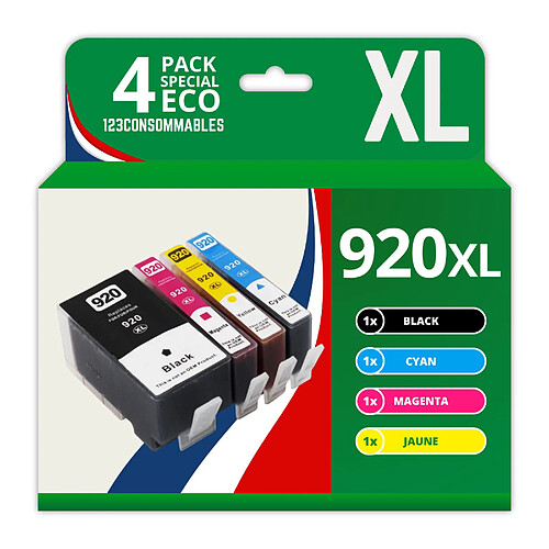 123CONSOMMABLES - 920XL - Pack de 4 Cartouches d'encre Compatible avec HP 920 XL - pour HP OfficeJet 6500A 6500 7500 6000 7500A 7000