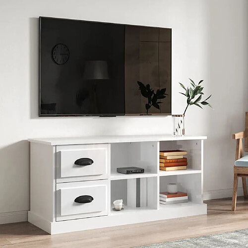 Maison Chic Meuble TV scandinave - Banc TV pour salon blanc brillant 102x35,5x47,5 cm bois d'ingénierie -MN27819