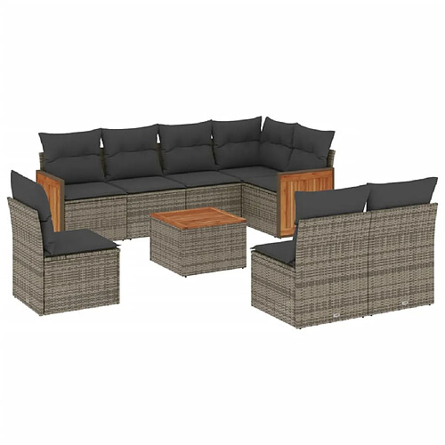 Maison Chic Salon de jardin 9 pcs avec coussins | Ensemble de Table et chaises | Mobilier d'Extérieur gris résine tressée -GKD95250