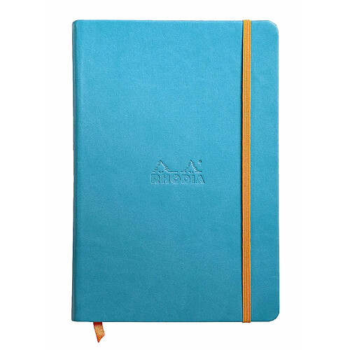 RHODIA 118747C - Carnet Rigide Turquoise - A5 - Ligné - 192 pages - Papier Clairefontaine Ivoire 90 g/m² - Marque-Page, Fermeture Élastique - Couverture Simili Cuir - Collection Rhodiarama