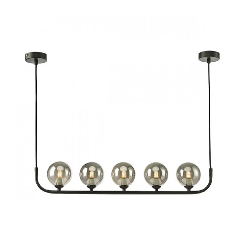 Luminaire Center Suspension Cradle Noir satiné,verre fumé 5 ampoules 114cm