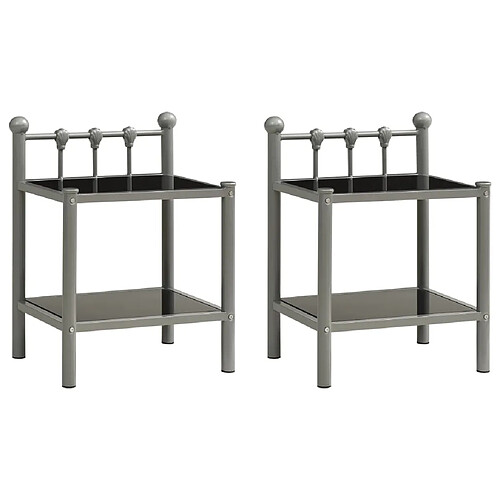 vidaXL Tables de chevet 2 pcs Gris et noir Métal et verre